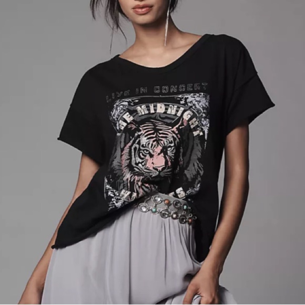 NWT Anthropologie Pilcro The Midnight Wildcats Graphic Tee Black Size XL - Picture 3 of 10